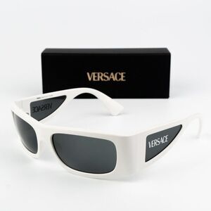 NEW Versace VE4482 314/87 White Dark Grey Rectangular Unisex Sunglasses